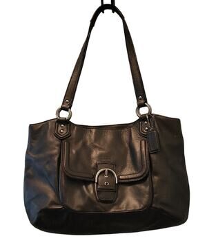 Coach Platinum Gray Leather Shoulder Bag Purse Tote with Buckle F24961